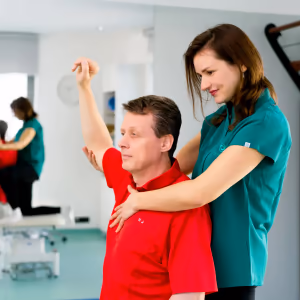 Fyzioterapie v RehaGymu – mobilizace ramene s klientem